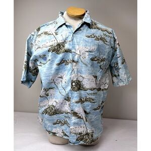 Vintage Silk Hawaiian Shirt 100% Silk Button Down - Size XL
